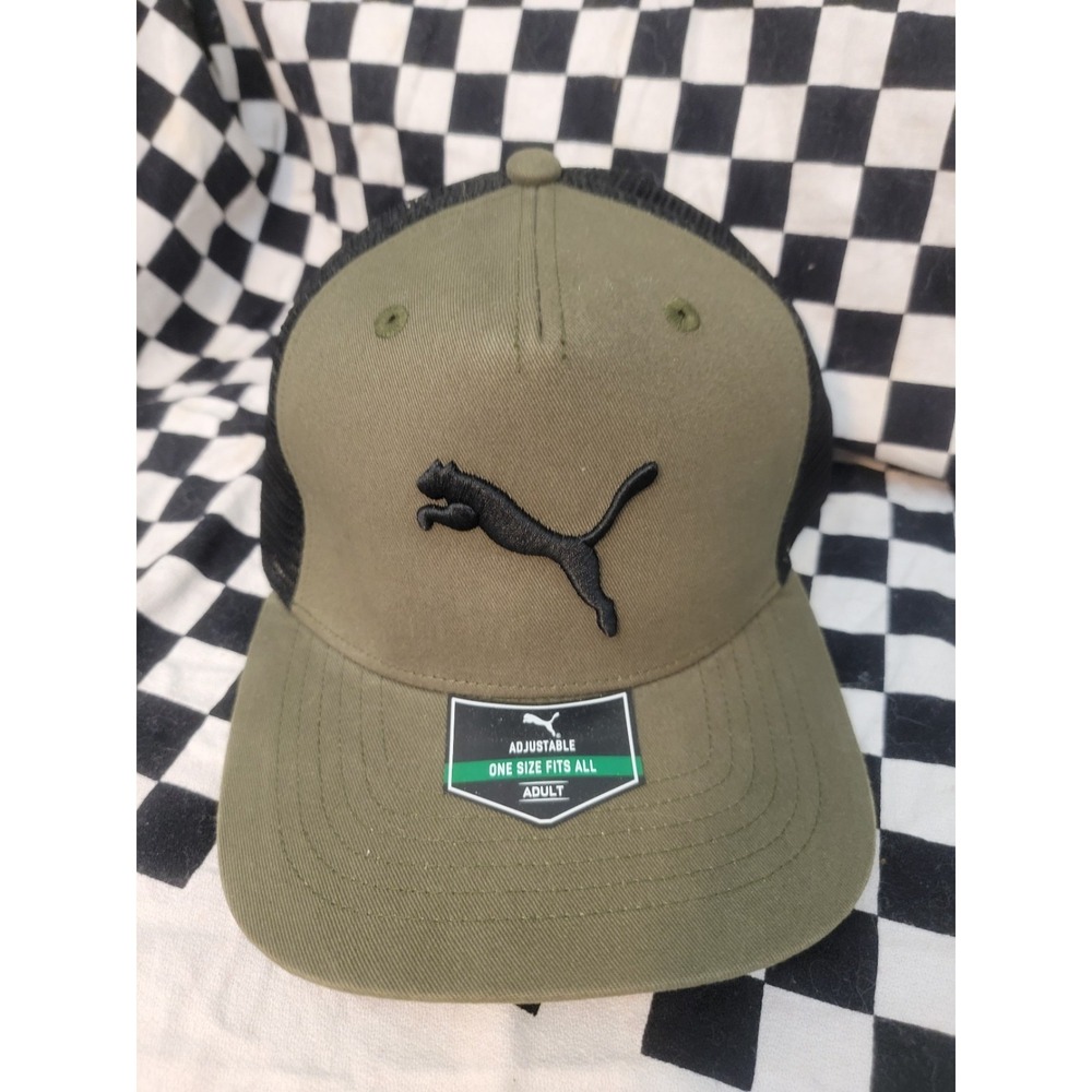 Puma Olive Green Mesh Snapback Hat | Logo Cap | Adjustable
